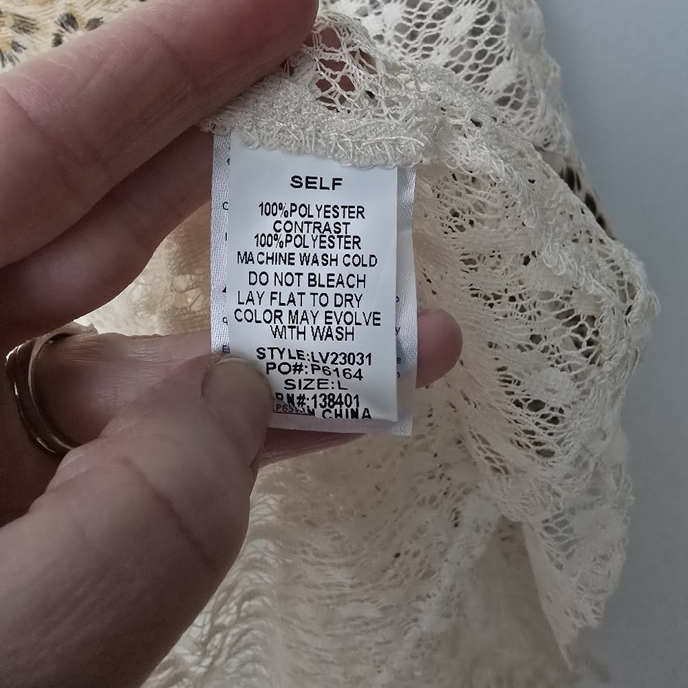 L Love Size Large Leopard Creme Lace Open Front Cardigan - Picture 6 of 11